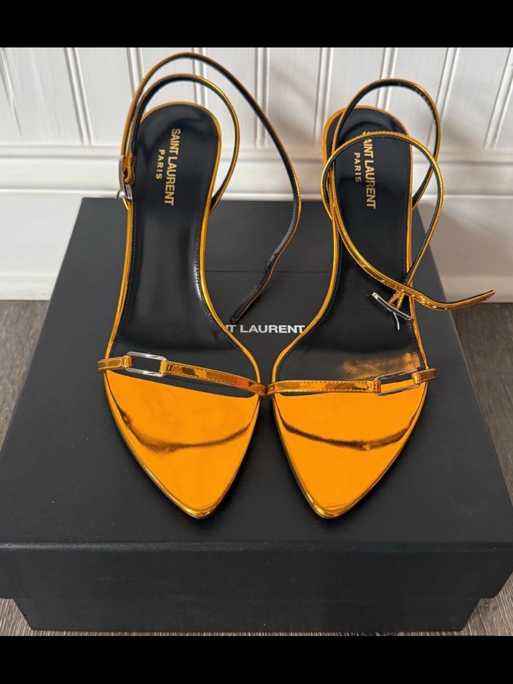 Saint Laurent Metal Tangerine Kitty Sandals 75mm